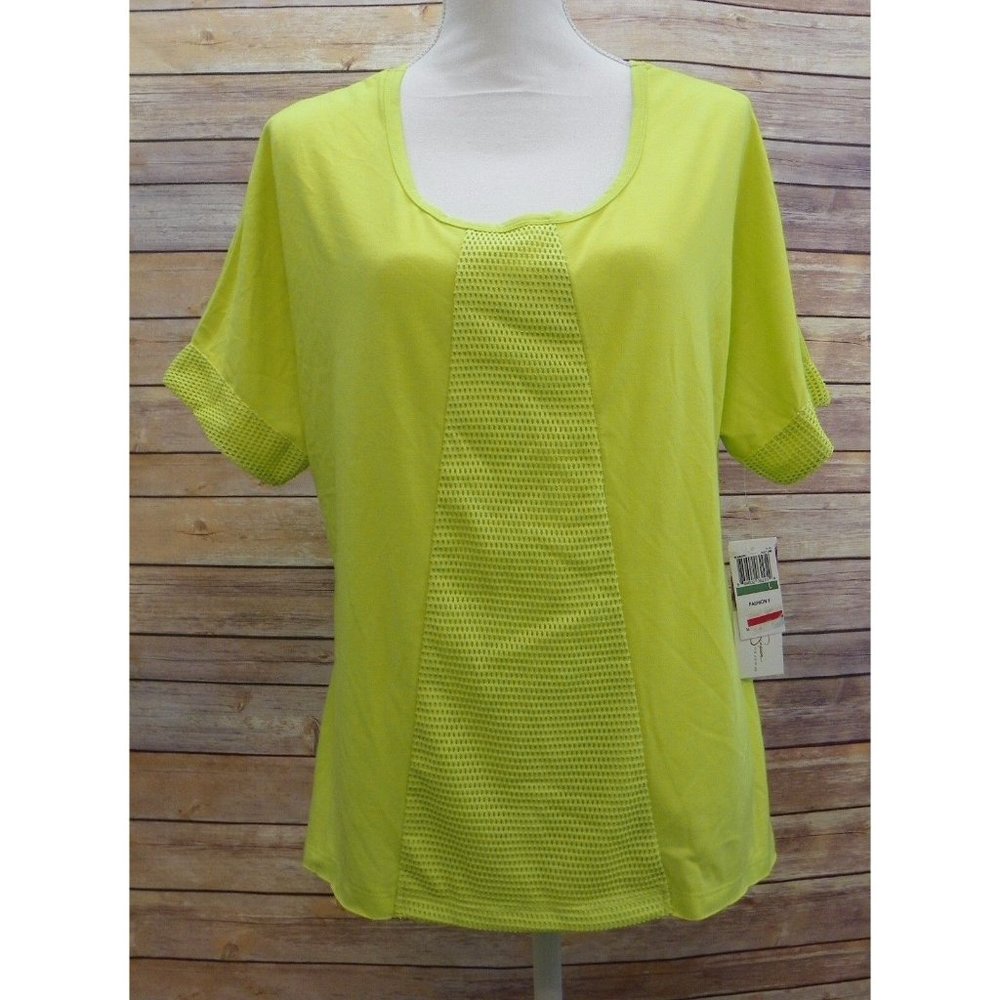 Jessica Simpson Juniors Top Short Sleeve Mesh Insert Shirt Electric Lime Green L